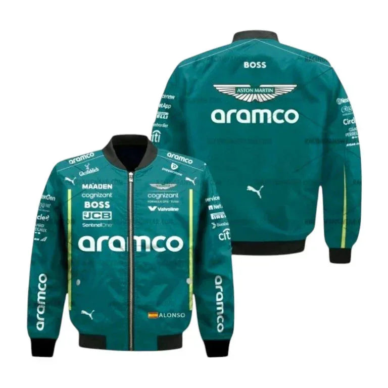 2025 Fernando Alonso Formula One Bomber Jacket – Aston Martin F1 Edition - F1 Vintage Jackets