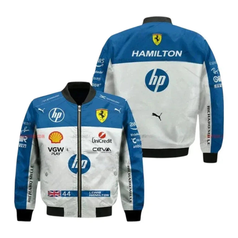 2025 Lewis Hamilton Ferrari HP F1 Bomber Jacket - F1 Vintage Jackets