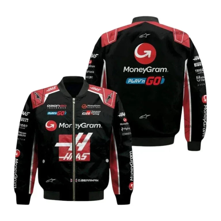 2025 Oliver Bearman Formula One Bomber Jacket – Haas F1 Team Edition - F1 Vintage Jackets