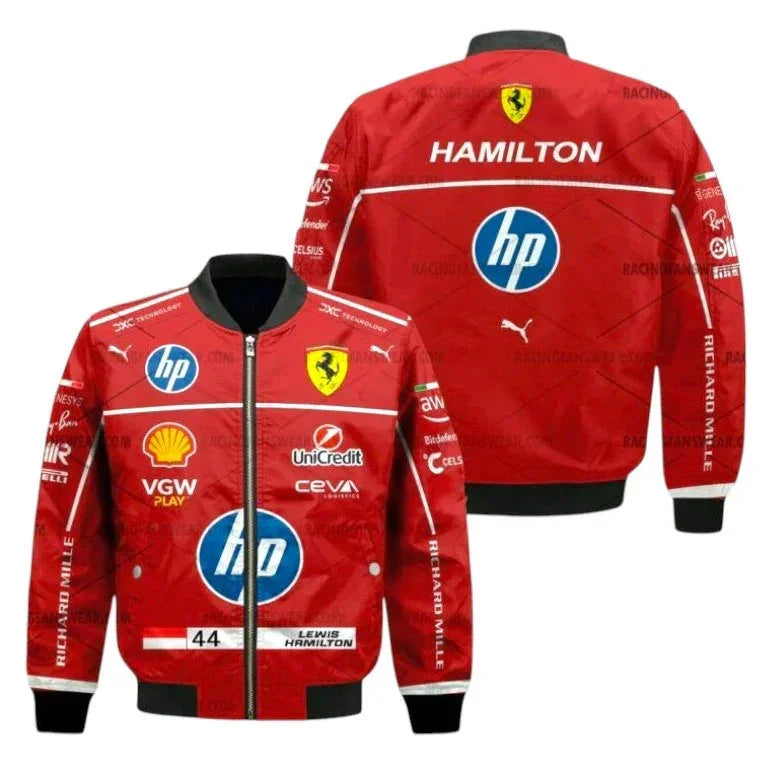 Lewis Hamilton 2025 Ferrari Bomber Racing Jacket - F1 Vintage Jackets