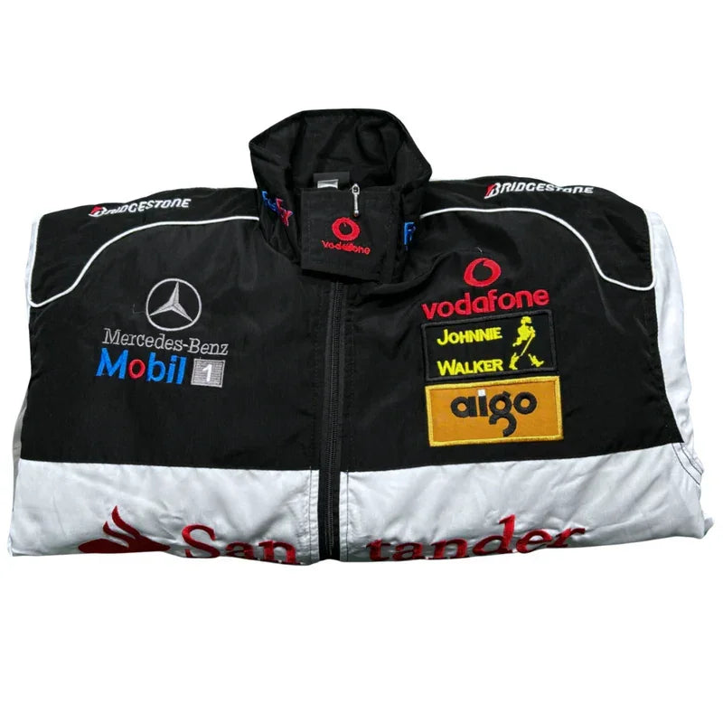 White Mercedes Vintage Racing Jacket - F1 Vintage Jackets